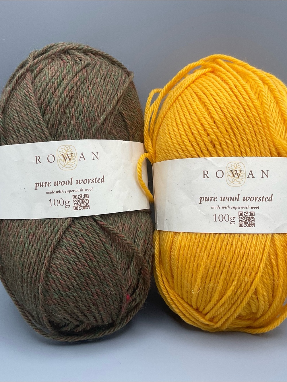 Rowan Pure Wool Worsted 2/ 100gr Skeins Sunflower + Green-rust Tweed